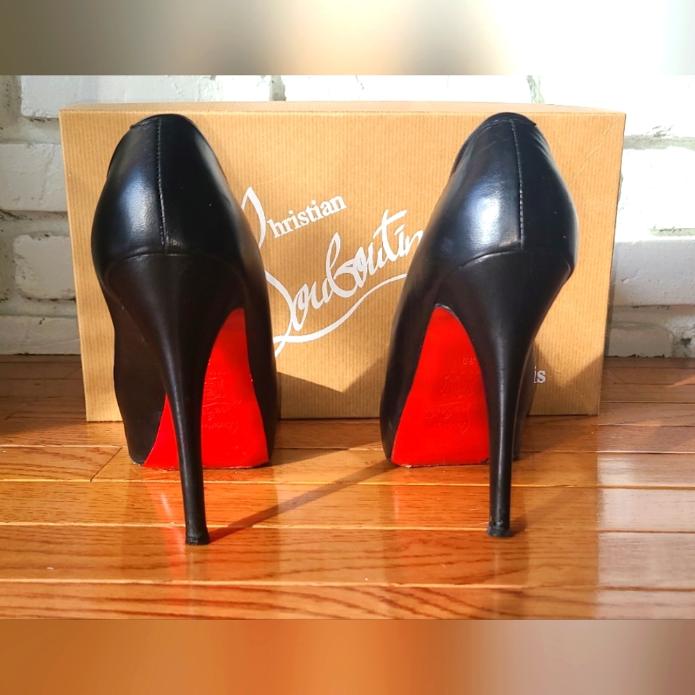 Christian Louboutin Black Peep Toe Stilettos - Picture 5 of 7